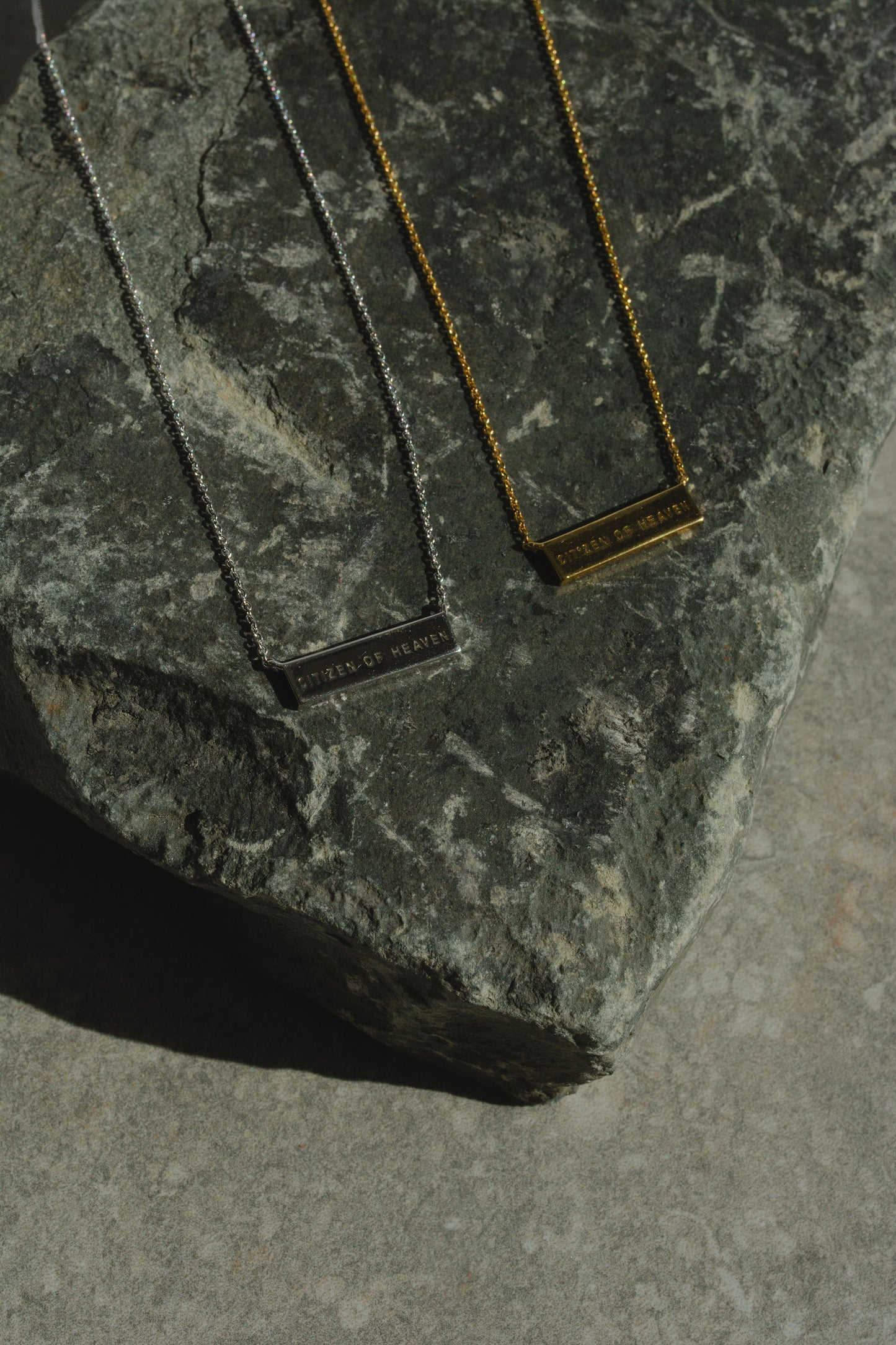 Citizen of Heaven Engraved Bar Necklace